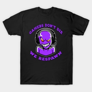 Gamers Dont Die We Respawn Purple T-Shirt